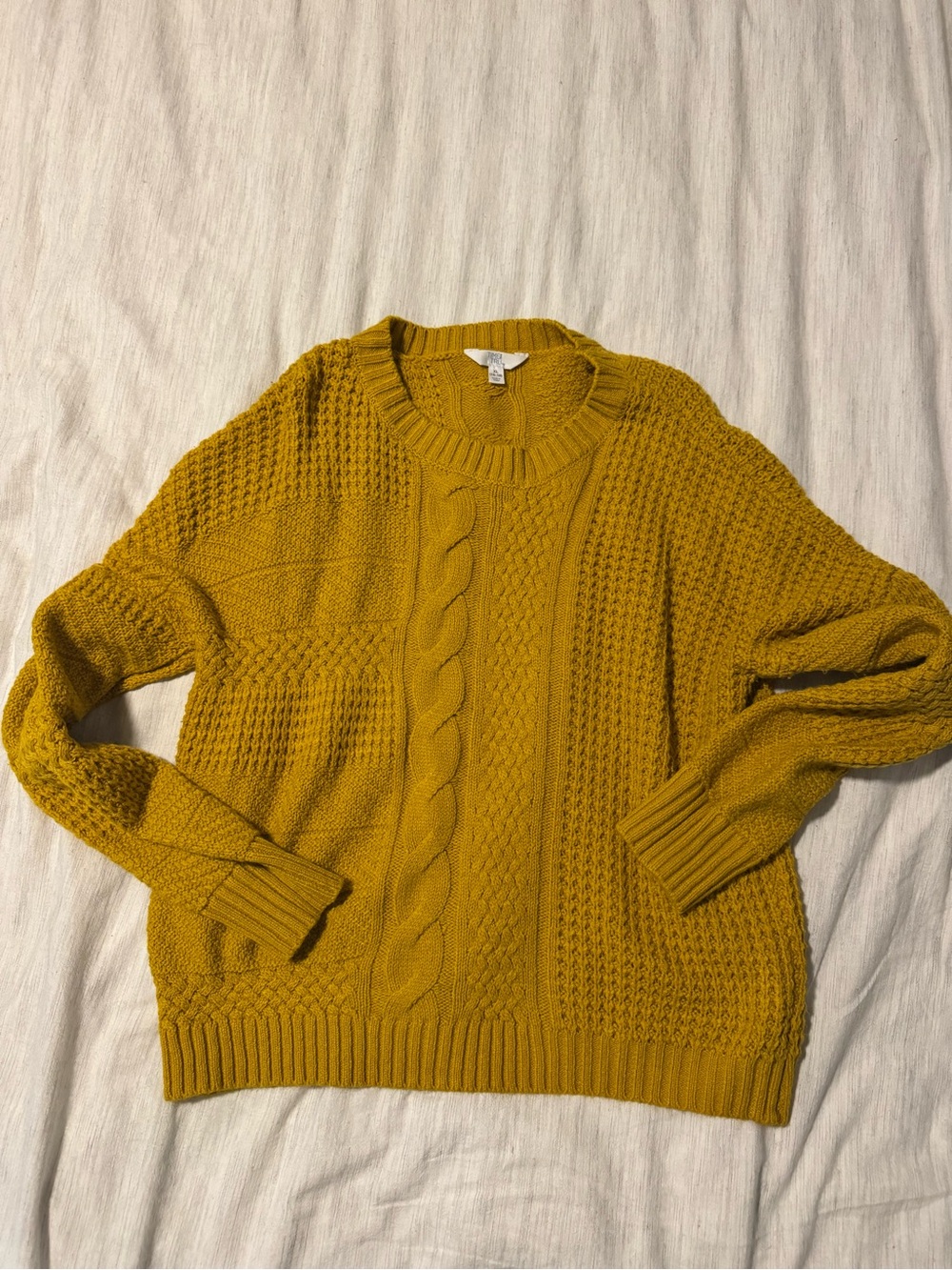 Time and Tru Mustard Cable Knit Crewneck Sweater